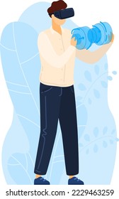 El futuro de los ingenieros, la ingeniería de caracteres masculinos trabajan la realidad virtual aislada en la ilustración vectorial plana y blanca. Construcción moderna de diseño tecnológico.