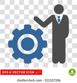 Engineer and Gear EPS vector icon. Illustration style is flat iconic bicolor cobalt and gray symbol on white background.