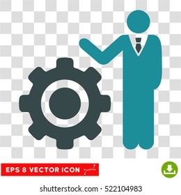 Engineer and Gear EPS vector pictograph. Illustration style is flat iconic bicolor soft blue symbol on white background.