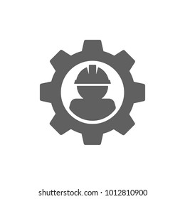 Engineer with gear icon in trendy flat style isolated on white background. Symbol for your web site design, logo, app, UI. Vector illustration, EPS