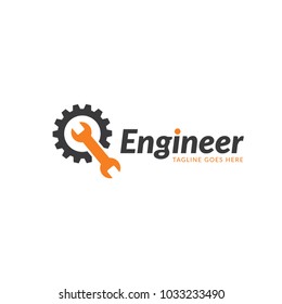 engineer with gear machine logo icon vector template