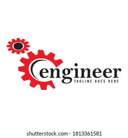 Ingeniero con plantilla vectorial de icono del logotipo de la máquina de engranajes.