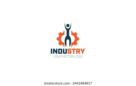 engineer with gear machine logo icon vector