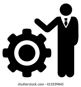 Engineer and Gear vector icon. Style is flat icon symbol, black color, white background.