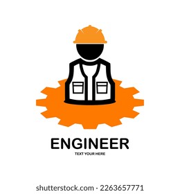 Engineer with gear and worker logo vector design. Suitable for business, industrial and engineering