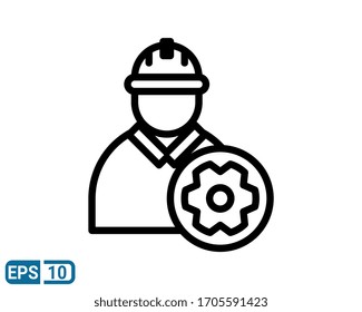 engineer and gears line style icon on white background. EPS 10
