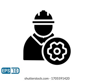 engineer and gears solid style icon on white background. EPS 10