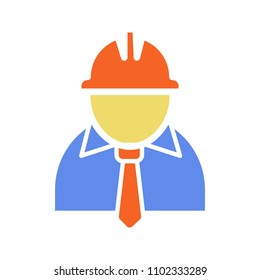 Engineer glyph color icon. Factory chief. Architect. Silhouette symbol on white background with no outline. Negative space. Vector illustration