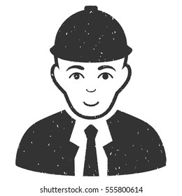 Engineer grainy textured icon for overlay watermark stamps. Flat symbol with dirty texture. Dotted vector gray ink rubber seal stamp with grunge design on a white background.