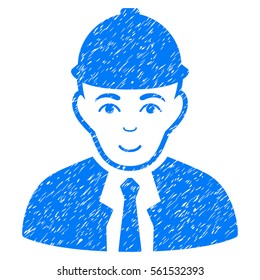 Engineer grainy textured icon for overlay watermark stamps. Flat symbol with scratched texture. Dotted vector blue ink rubber seal stamp with grunge design on a white background.