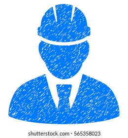 Engineer grainy textured icon for overlay watermark stamps. Flat symbol with dust texture. Dotted vector blue ink rubber seal stamp with grunge design on a white background.