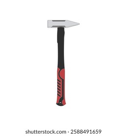 Engineer Hammer realistic vector illustration with red rubber handgrip. Modern hand tool in trendy style. Editable graphic resources for many purposes.