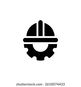 engineer hard hat with a gear icon. Represents engineering, construction, industry, and technical professions. Outline style, suitable for web design, mobile apps, and graphic design projects