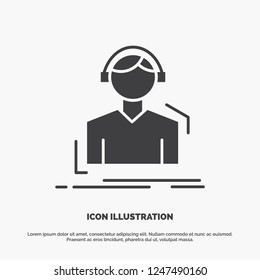 Engineer, headphones, listen, meloman, music Icon. glyph vector gray symbol for UI and UX, website or mobile application