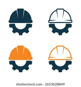 Capacete de engenharia com vetor de ícone de engrenagem
