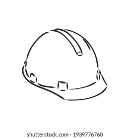 Engineer helmet hand drawn outline doodle icon. Hard hat vector sketch illustration for print, web, mobile and infographics isolated on white background. Manufacturing and consrtuction concept.