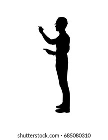 Engineer with Helmet Silhouette isolated vector
