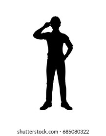 Engineer with Helmet Silhouette isolated vector