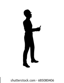 Engineer with Helmet Silhouette isolated vector