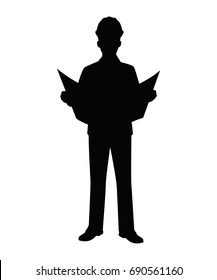 Engineer with Helmet Silhouette isolated vector