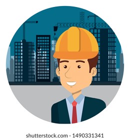engineer with helmet in the workside character