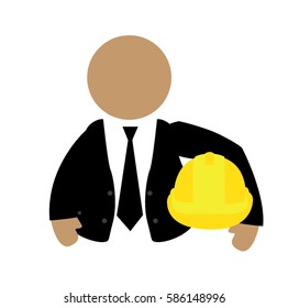 engineer hold yellow helmet icon vector illustration isolated background