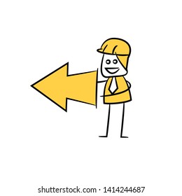engineer holding arrow icon stick figure yellow theme