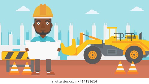 Engenheiro segurando um projeto.
