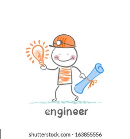 engineer holding blueprints and idea