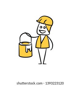 engineer holding bucket, doodle stick figure design
