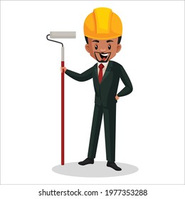 
Engineer is holding the painting tool in hand. Vector graphic illustration. Individually on white background.