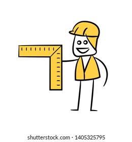 engineer holding square ruler yellow theme