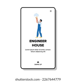 engineer house vector. design business, construction project, architecture engineering, building engineer house web flat cartoon illustration