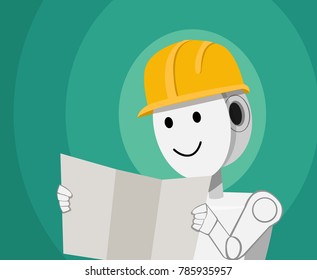 Engineer Humanoid robot in vector cartoon design