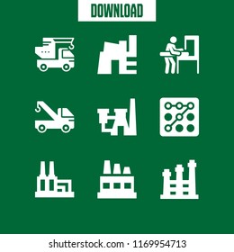 engineer icon. 9 engineer vector set. factory, security code, worker and crane icons for web and design about engineer theme