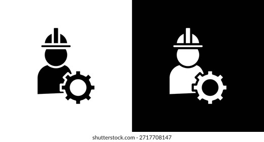 Ícone do engenheiro pictograma plano preto. Para design gráfico e web.