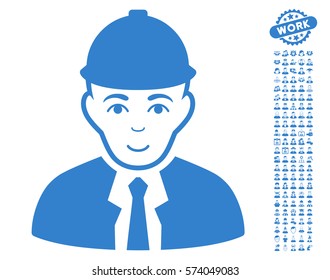 Engineer icon with bonus people clip art. Vector illustration style is flat iconic cobalt symbols on white background.