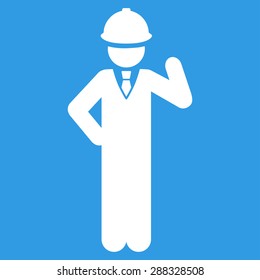Engineer icon from Business Bicolor Set. Vector style: flat symbols, white color, rounded angles, blue background.