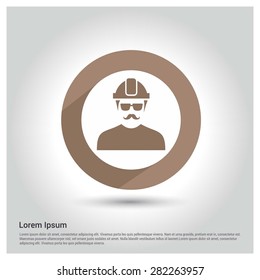 Engineer Icon, Circle Long shadow pictogram icon on gray background.