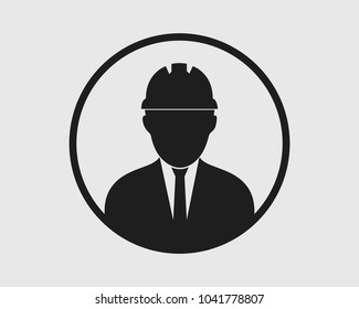 Engineer  Icon with circle shape . Male symbol with helmet on head.