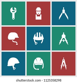 Engineer icon. collection of 9 engineer filled icons such as compass, helmet, worker. editable engineer icons for web and mobile.