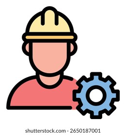 Engineer icon flat line style illustration representing technical expertise and innovation in design and development, suitable for engineering projects, industrial applications, and STEM education