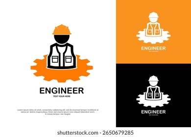 Engineer icon with helmet and gear. Represents industry, construction, and technical work.