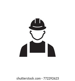 Engineer Icon. Man in Hard Hat. Buider Symbol. Flat Line Pictogram. Isolated on white background.