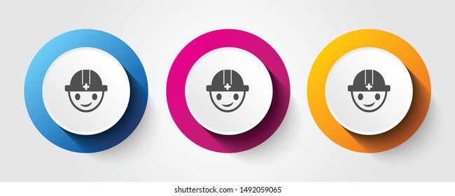 Engineer icon on three colorful buttons.