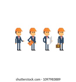 Engineer icon. Pixel art. Old school computer graphic. 8 bit video game. Game assets 8-bit sprite. 16-bit.