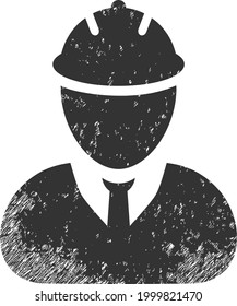 Engineer icon with scratched style. Isolated vector engineer icon image with scratched rubber texture on a white background.
