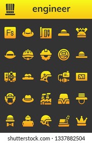 engineer icon set. 26 filled engineer icons.  Simple modern icons about  - Fuse, Hat, Architecture, Helmet, Cogwheel, Voltmeter, Worker, Plumb bob, Blueprint, Industry