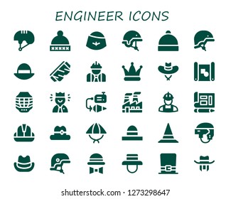  engineer icon set. 30 filled engineer icons. Simple modern icons about  - Helmet, Hat, Safety glasses, Worker, Blueprint, Plumb bob, Industry
