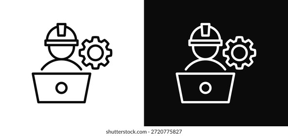 Conjunto de iconos de ingeniero blanco y negro